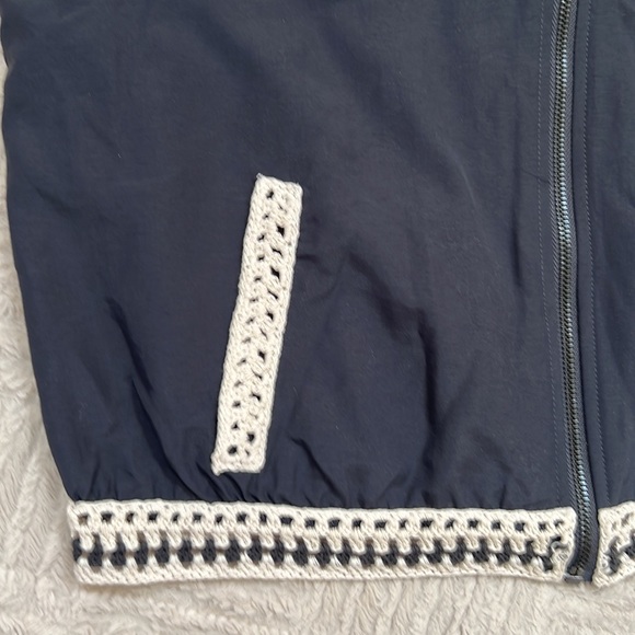 Free People baseball jacket cropped crochet trim Size Large - Picture 10 of 16